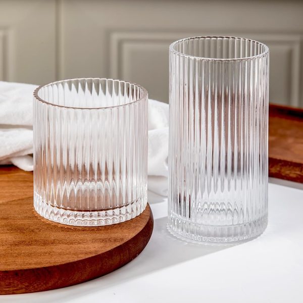 Ribbed Glass Tumblers, Set of 8