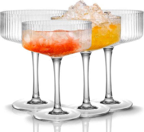 Ribbed 10 oz Vintage Cocktail Glasses, 4 Pcs