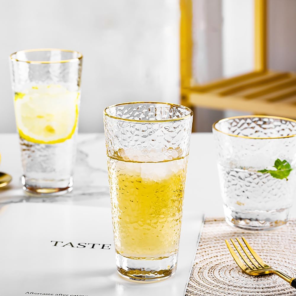 Hammered Gold Rim Vintage Whiskey Glasses - Image 2
