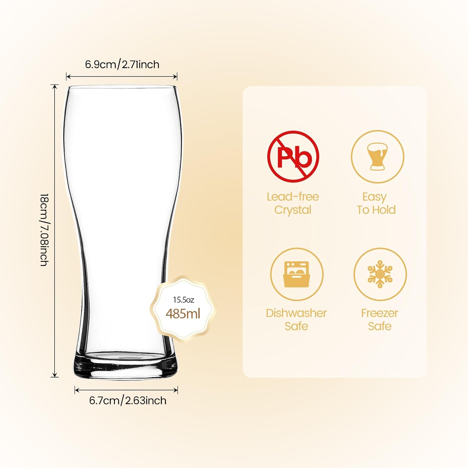 15.5 oz Pilsner Beer Pint Glasses, Set of 4 - Image 2