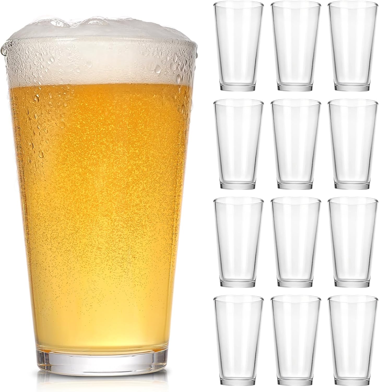 16 oz Beer Pint Glasses, Set of 12