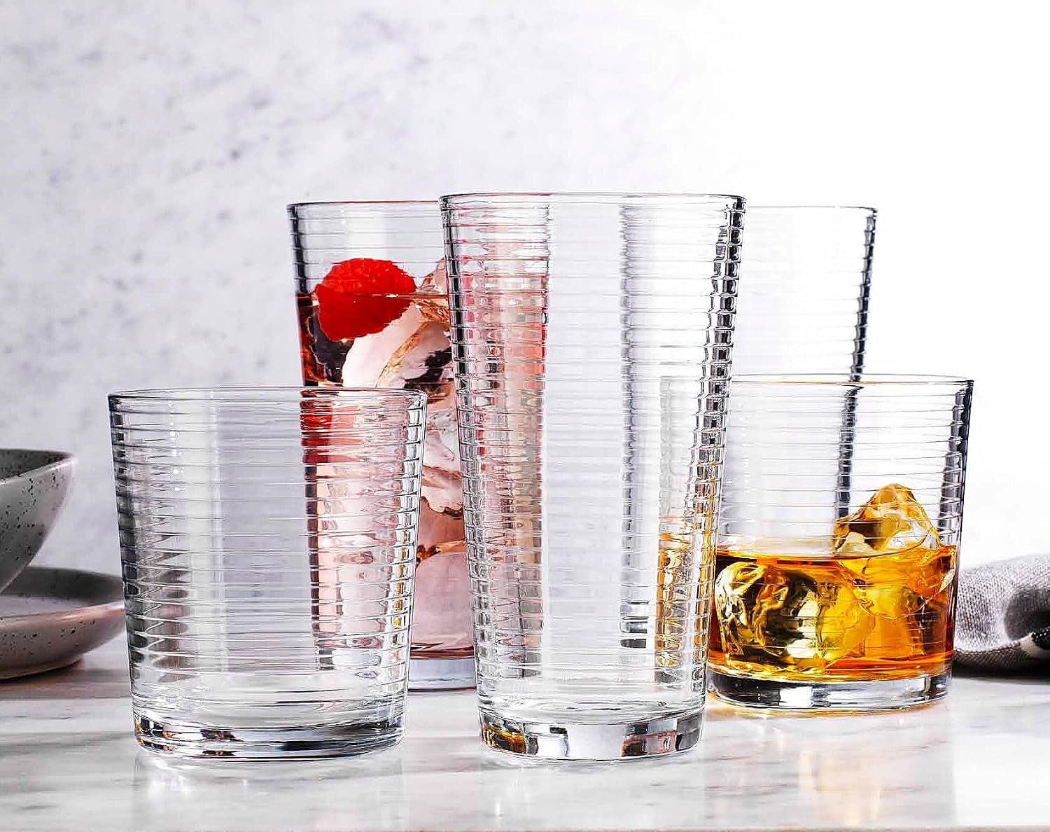 Mixed Ribbed Highball and Rocks Glasses, Set of 12 - Image 2