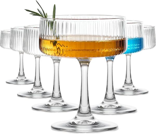 Large Ribbed Vintage Martini Glasses, Set of 6