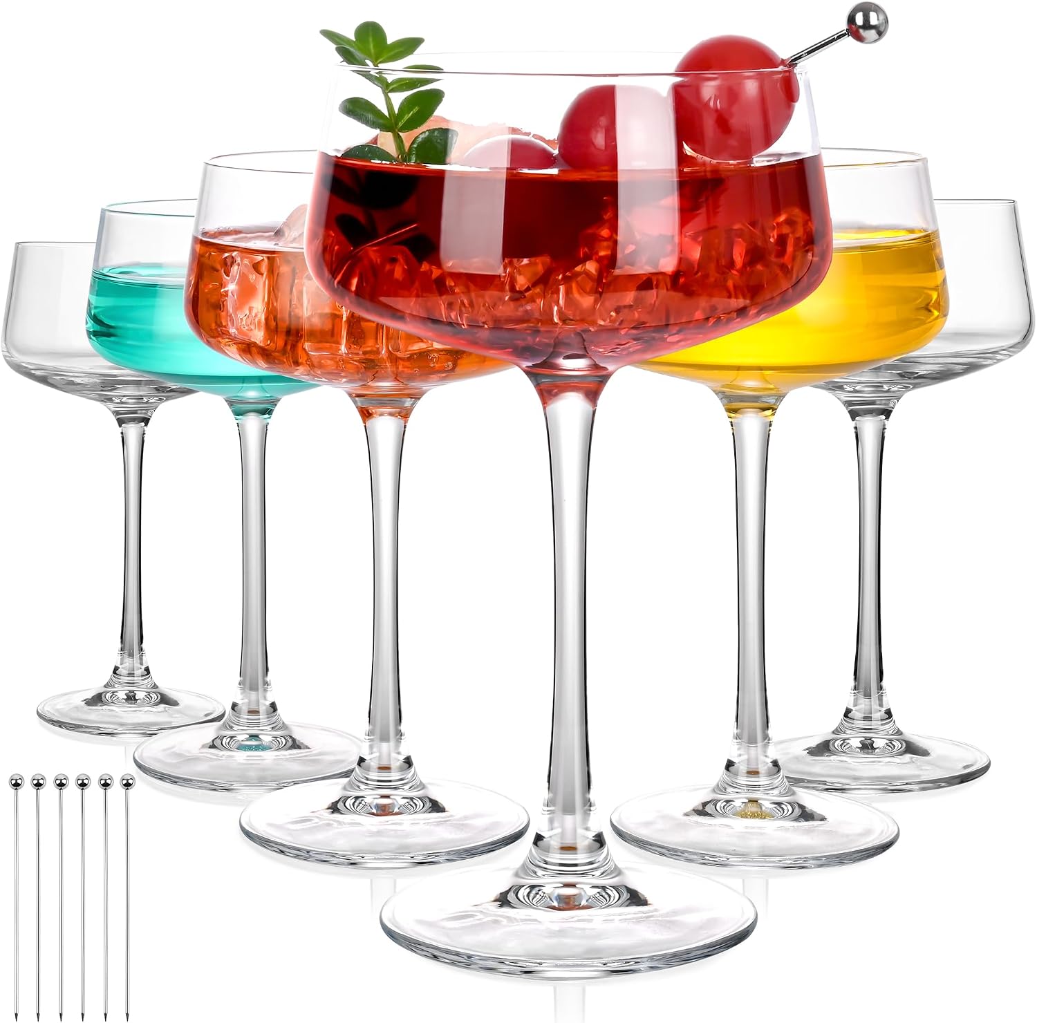 Hand Blown Crystal Martini Glasses, Set of 6