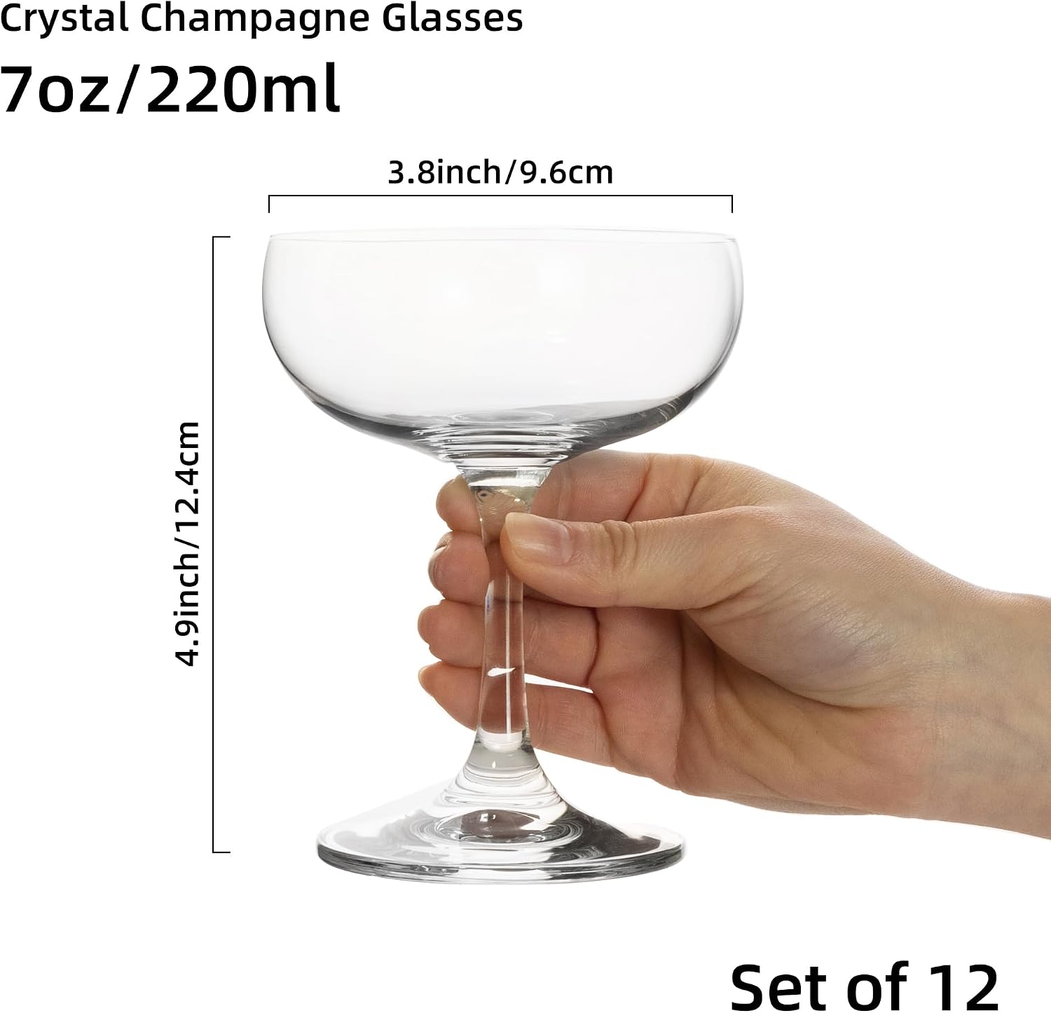 Elegant 7 oz Crystal Cocktail Glasses, Set of 12 - Image 2