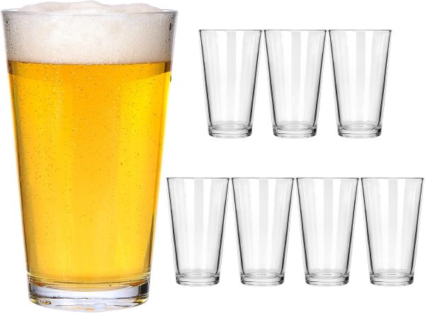 16 oz Beer Pint Glasses, Set of 8