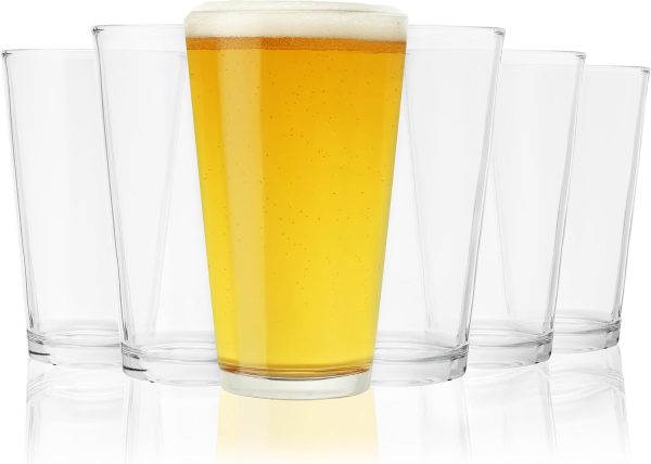 16 oz Stackable Beer Pint Glasses, Set of 6