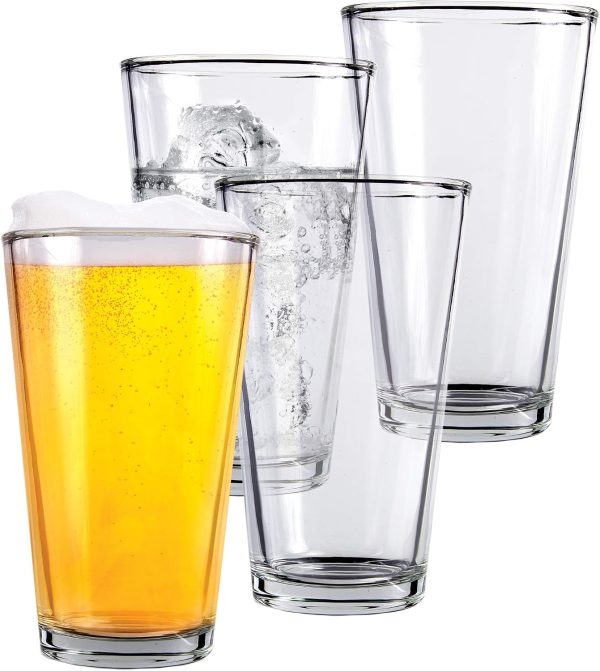 16 oz Tall Beer Pint Glasses, Set of 4