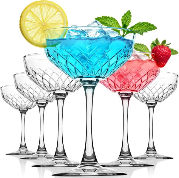 Diamond Style Crystal Martini Glasses, Set of 6