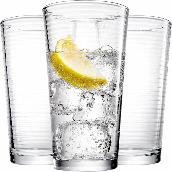 Large Capacity Ribbed Highball Glasses, Set of 10
