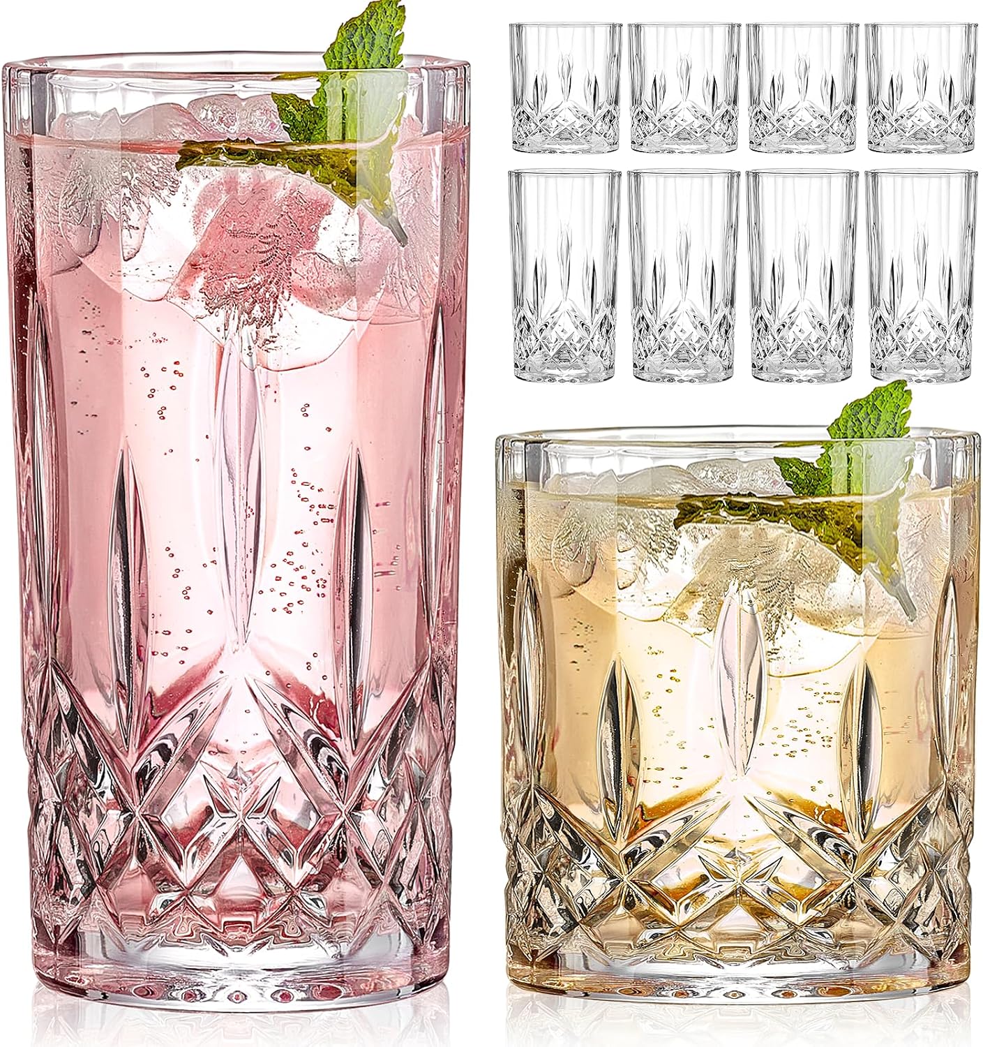 8 Piece Crystal Highball and Whiskey Glasses Set
