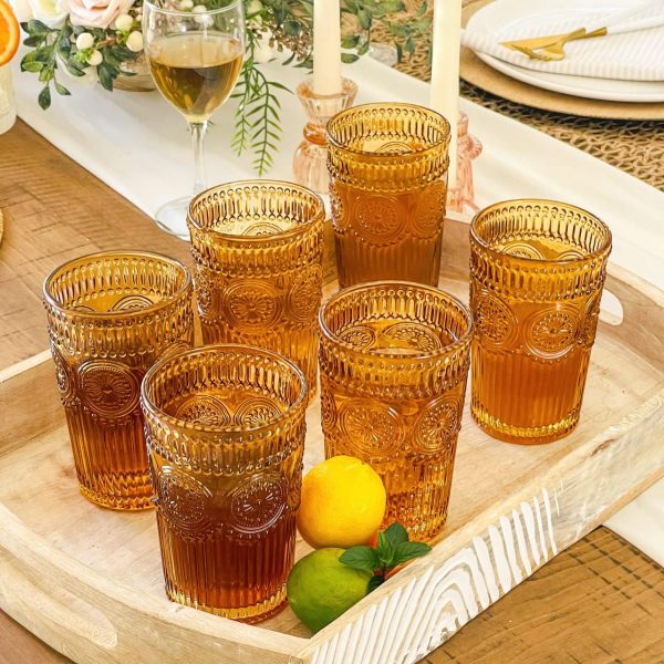 Amber Striped 13 oz Vintage Glasses, Set of 24
