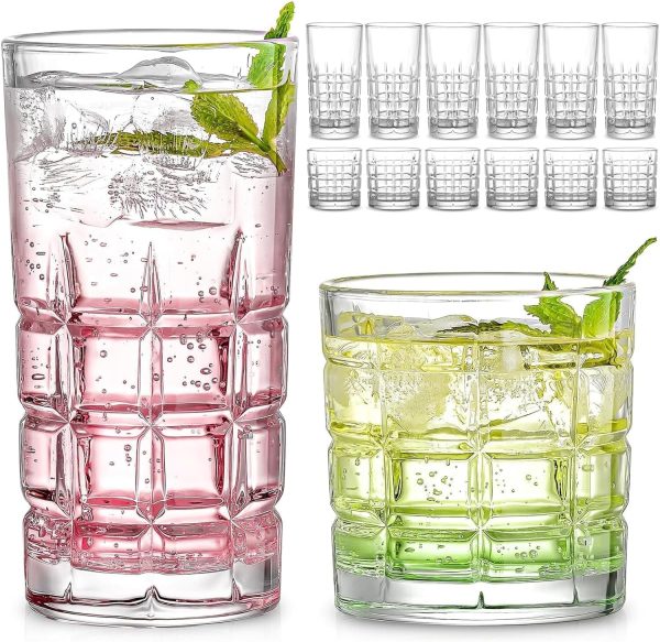 Mixed Highball and Rocks Glasses, Set of 12