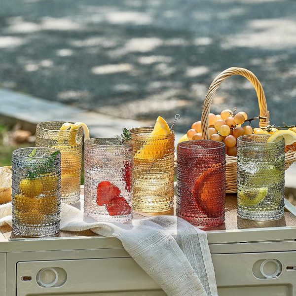 Vintage Beaded Colored Glass Tumblers, Set of 6
