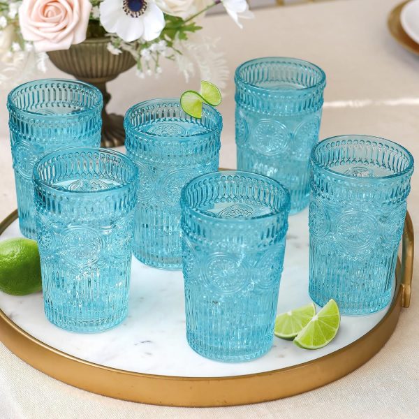 Aqua Blue Striped 13 oz Glasses, Set of 24